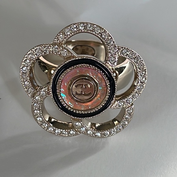 CHANEL Jewelry - Chanel camellia camelia crystal ring hologram logo center